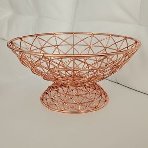World Market Copper Finish Basketweave Metal Wire Fruit Bowl